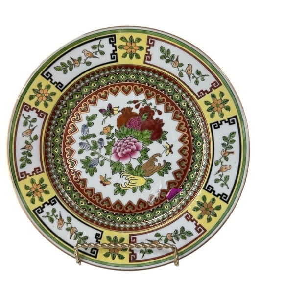 Famille Rose Chinese Porcelain 9 in Display Plates Lot of 4 Peony Flowers Birds - Picture 1 of 11